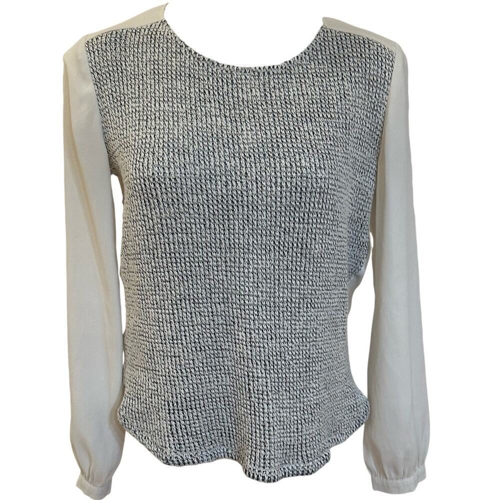 Ann Taylor LOFT Mixed Fabric Blouse sz S Knit Front Long Sleeve